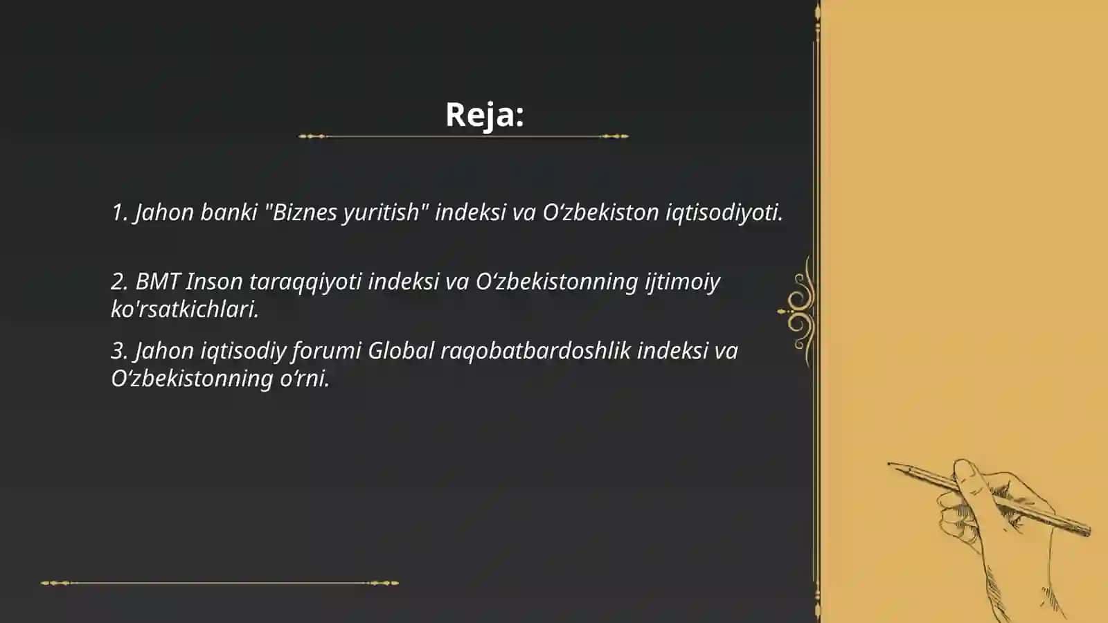 Iqtisodiy va ijtimoiy sohadagi ustuvor xalqaro reytinglar va ularga Oʻzbekistonning integratsiyalashuvi 2