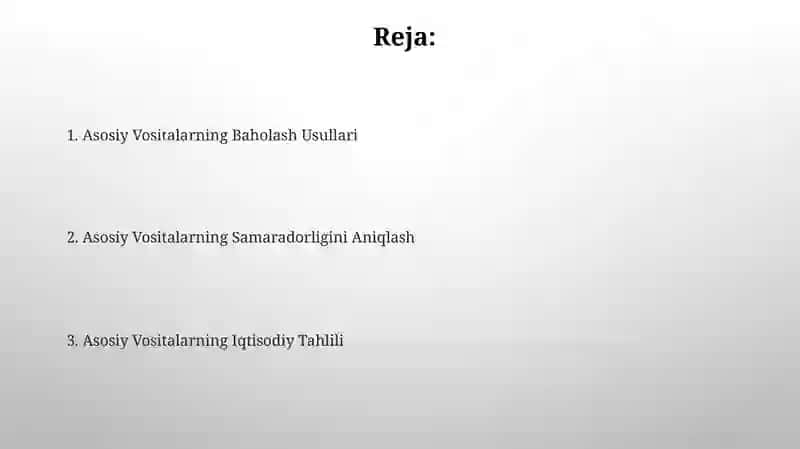 Asosiy vositalarning iqtisodiy tahlili 2