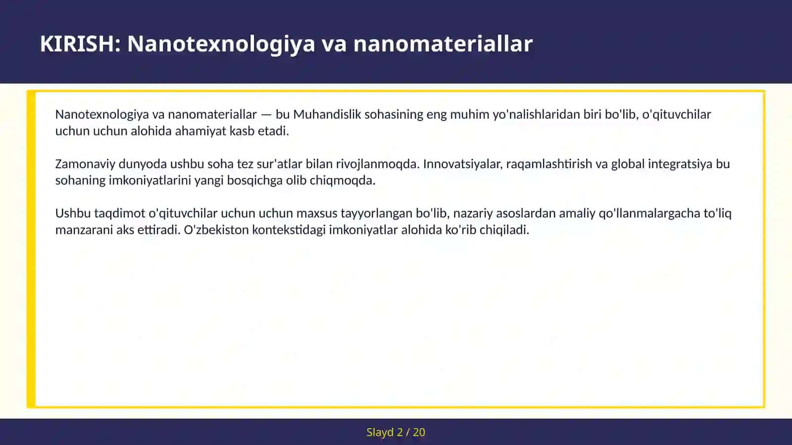 NANOTEXNOLOGIYA VA NANOMATERIALLAR 2
