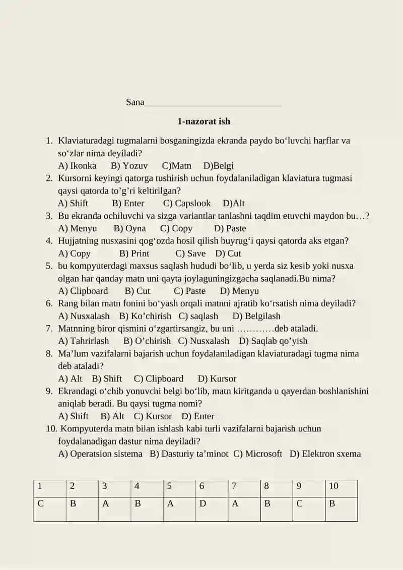 Informatika va axborot texnologiyalari fanidan nazorat ishi daftari 2