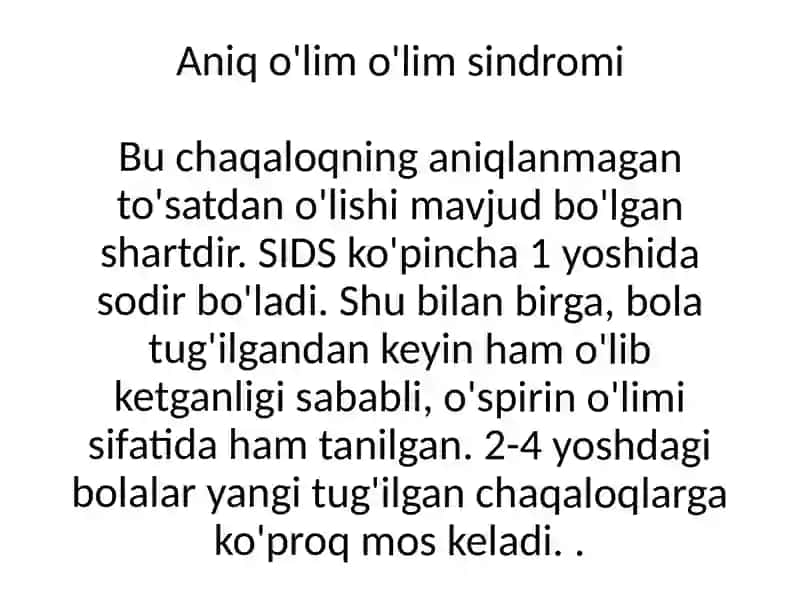 Toʻsatdan Bolalar oʻlimi sindromi 2
