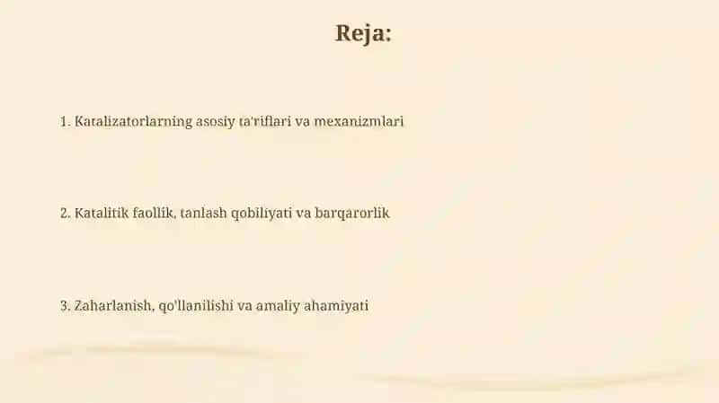 Katalizatorlarning asosiy tavsiflari 2
