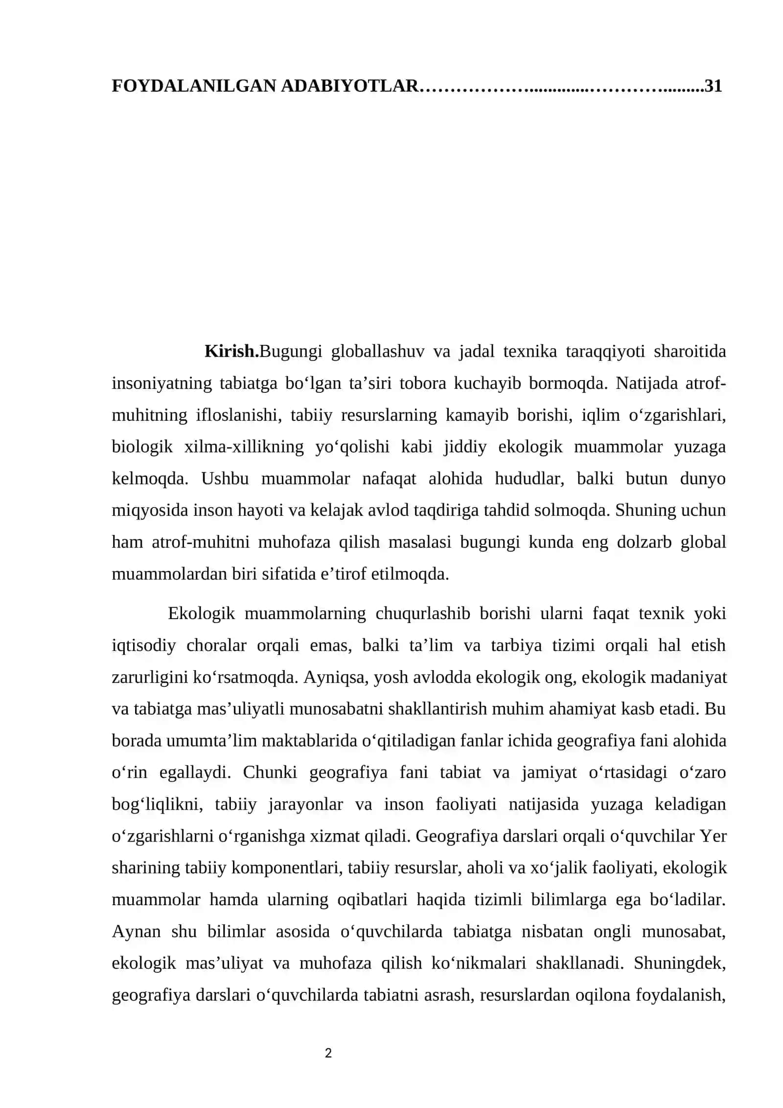 GEOGRAFIYA DARSLARI VA ATROF-MUHITNI MUHOFAZA QILISH MUAMMOLARI 2