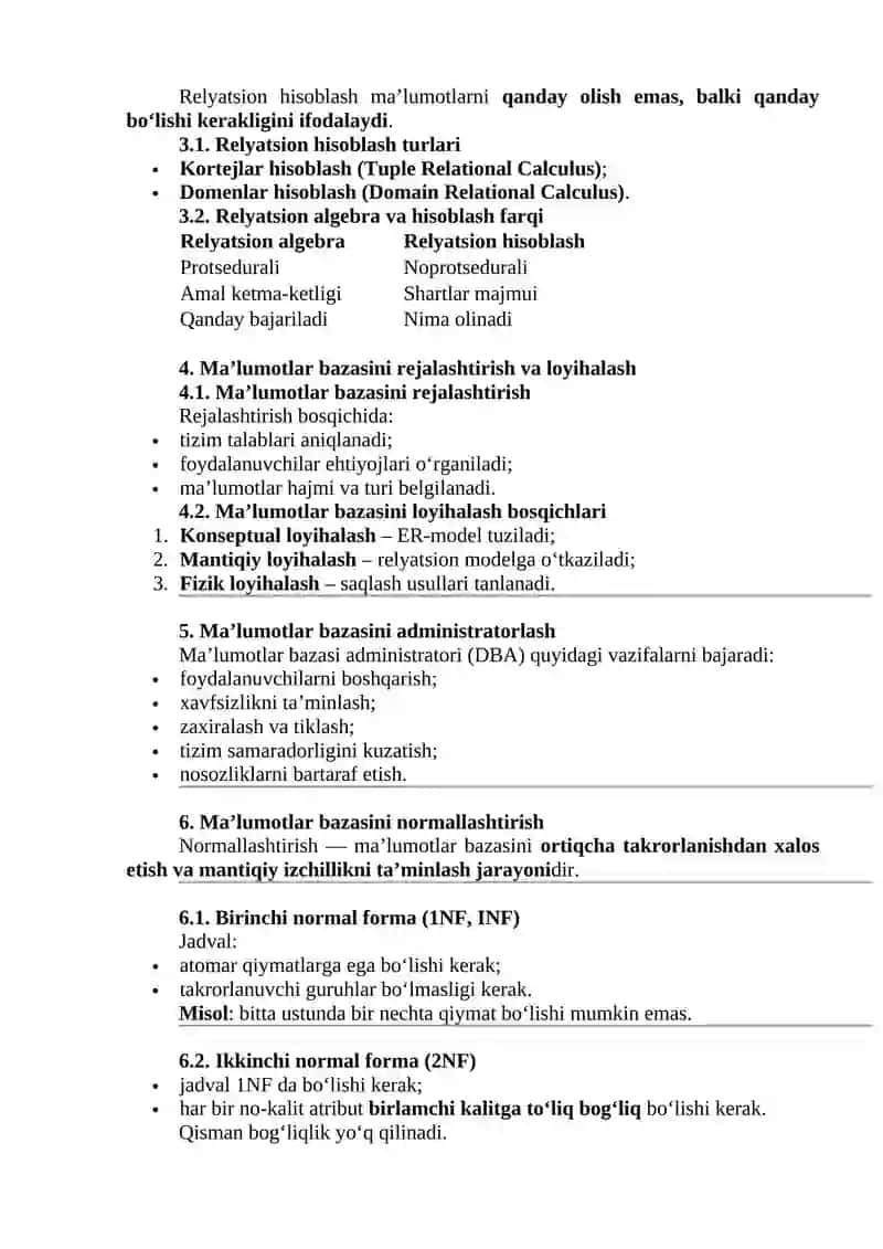 Ma’lumotlar bazasida relyatsion model 2