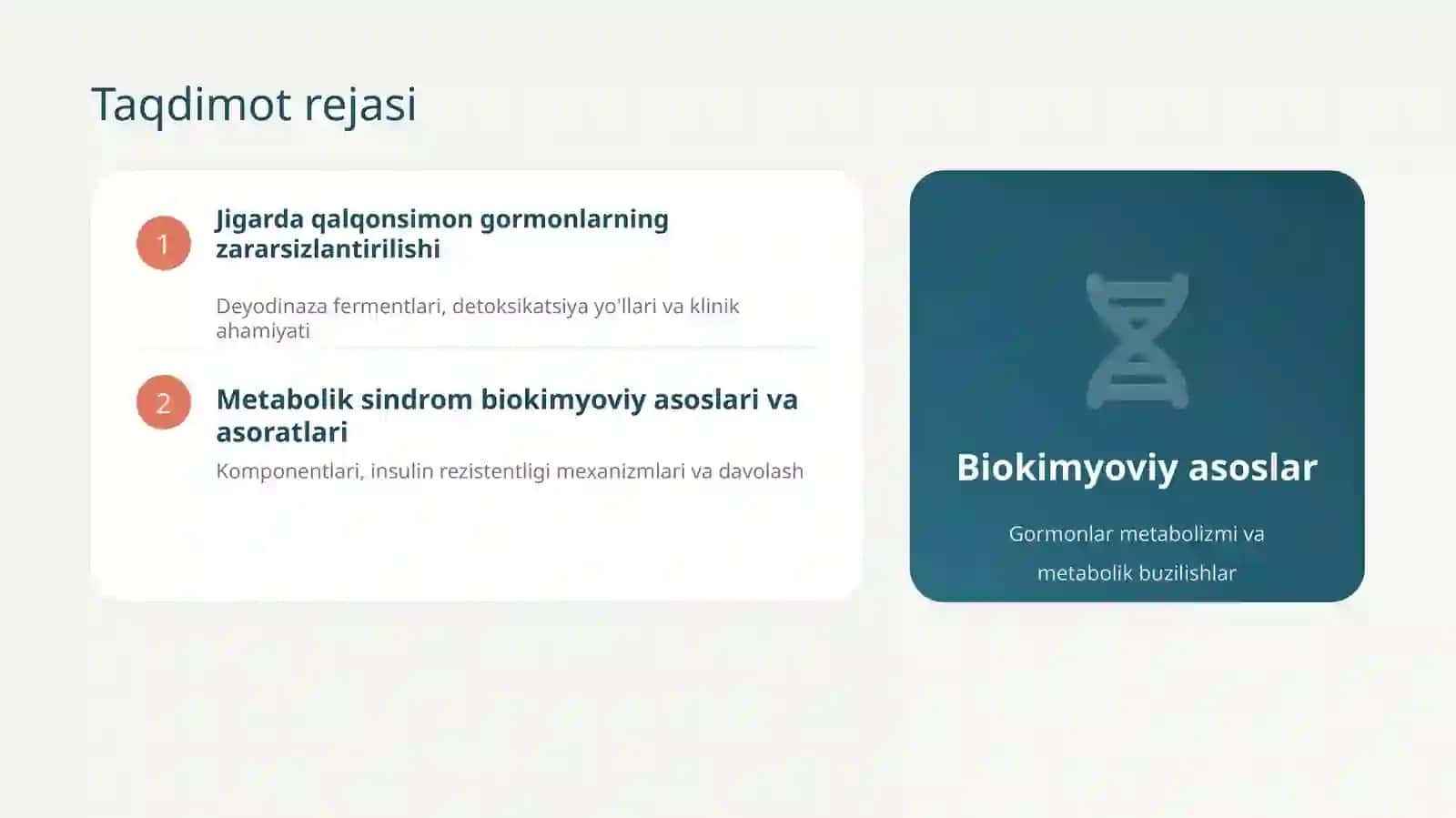 Endokrinologiya va biokimyo fanidan ta'limiy taqdimot 2