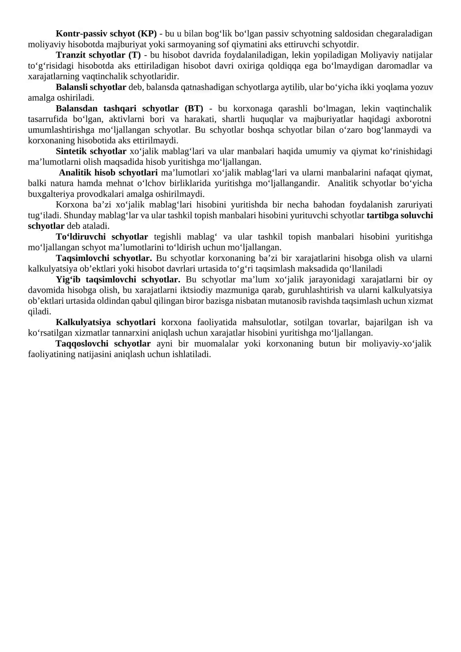 Schyotlar tizimi, uning turlari va uni me’yoriy tartibga solish 2