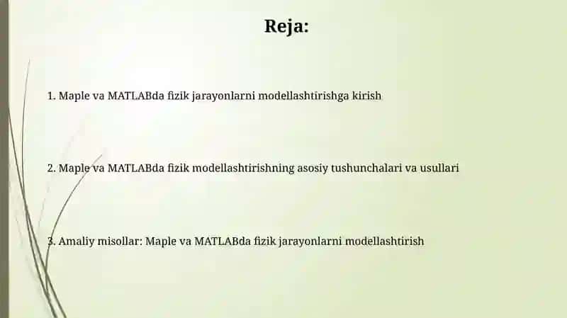 Fizik jarayonlarni Maple yoki Matlab yordamida modellashtirish 2