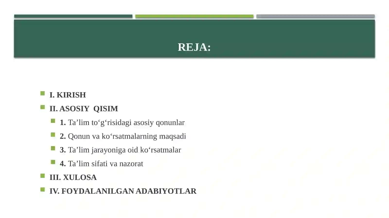 Ta’lim To‘g‘risidagi Davlat Qonunlarini va Ko‘rsatmalarini O‘rganish 2