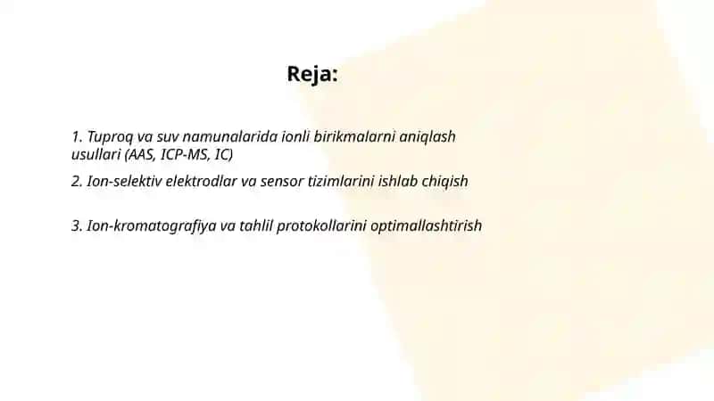 Tuproq suvning ionli bog'lanish birikmalarni aniqlash 2