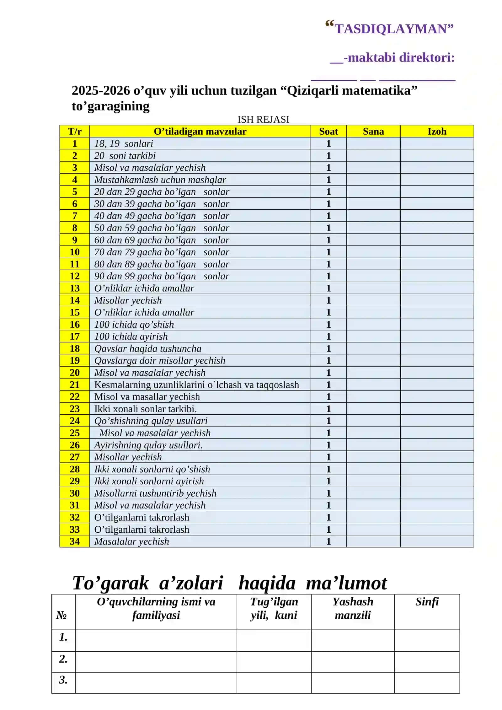 Qiziqarli matematika "To'garagi Bayram" 2