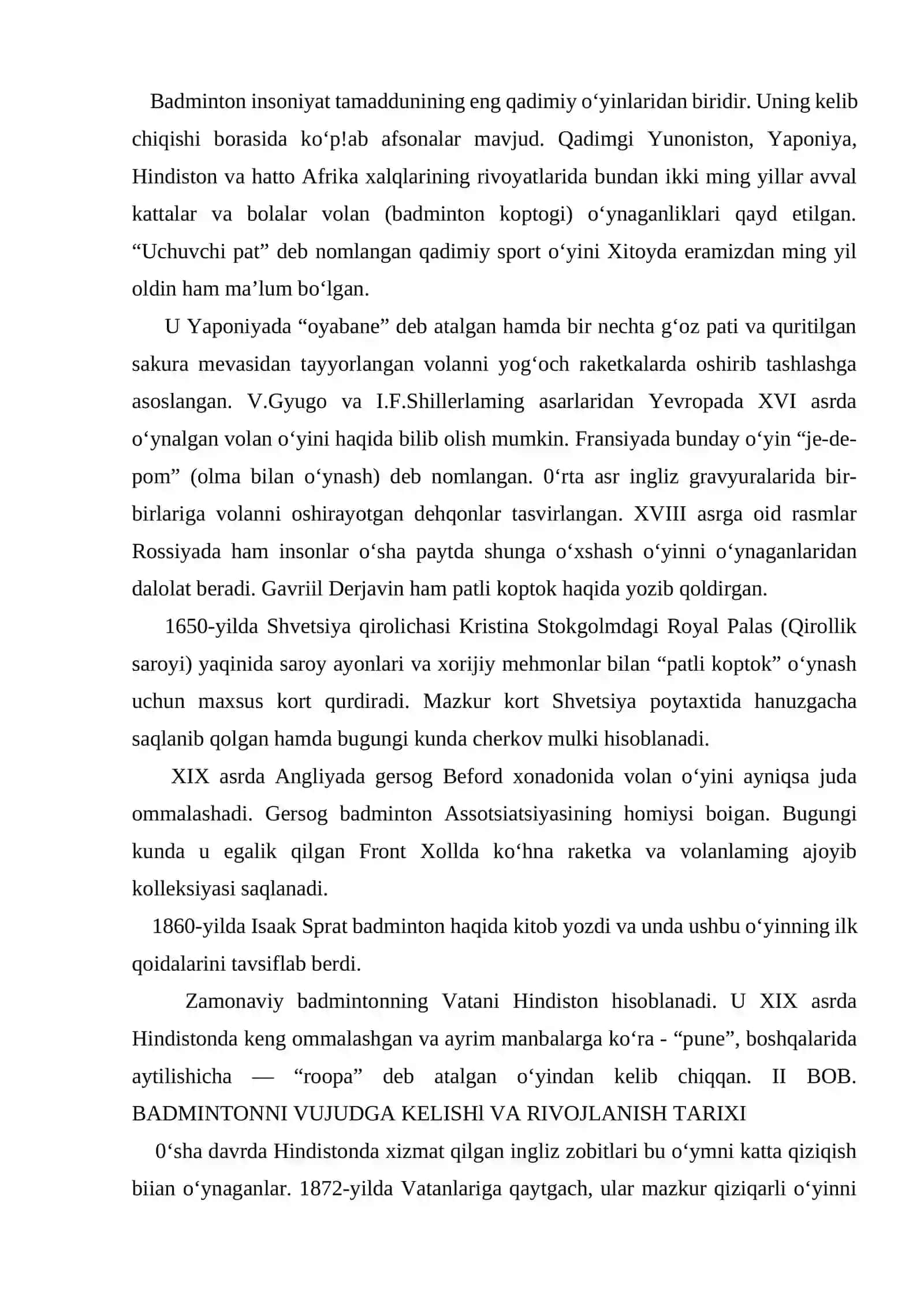 Badminton tarixi, texnikasi va taktikasi 2