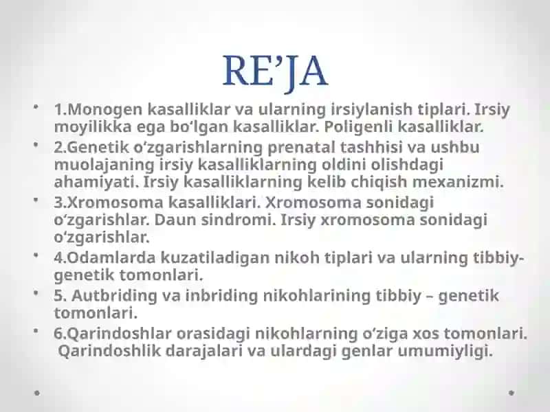 Irsiy kasallikning tasnifi (gen, xromosoma, genom kasalliklari). 2