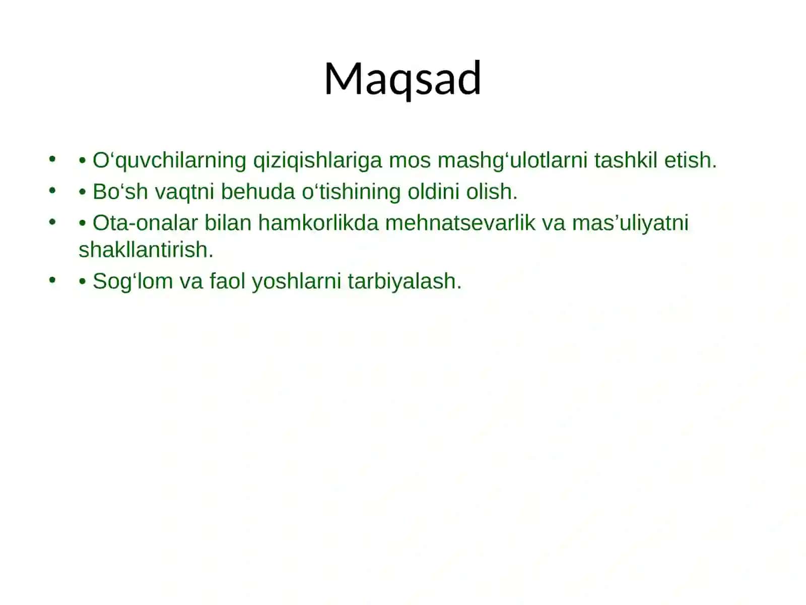 O‘quvchilarning bo‘sh vaqtini mazmunli tashkil etish (ota-onalar bilan hamkorlikda) 2