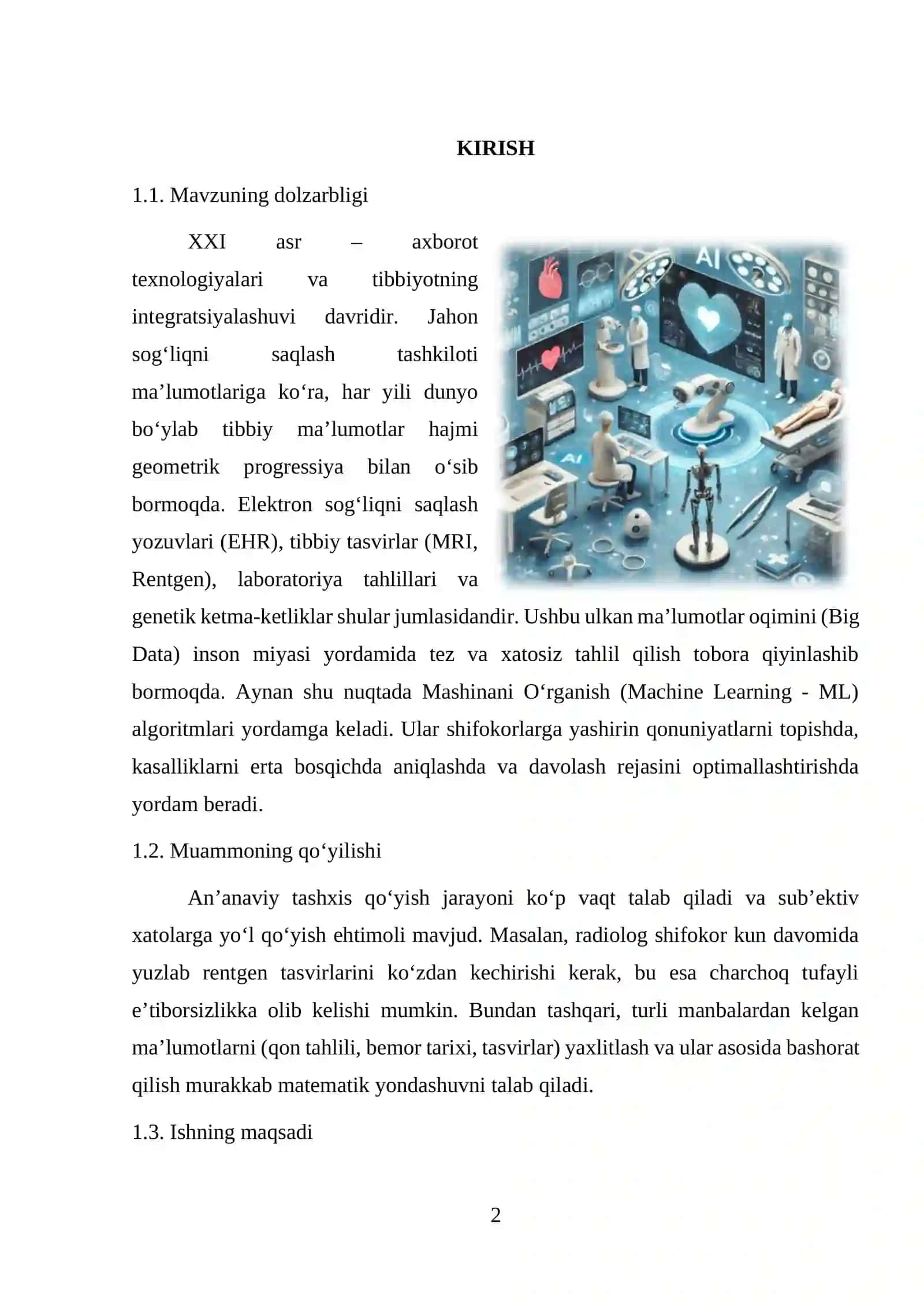 Klinik ma’lumotlarni tahlil qilish va kasalliklarni tashxislash uchun mashinani o‘rganish (Machine Learning) algoritmlarini qo‘llash 2