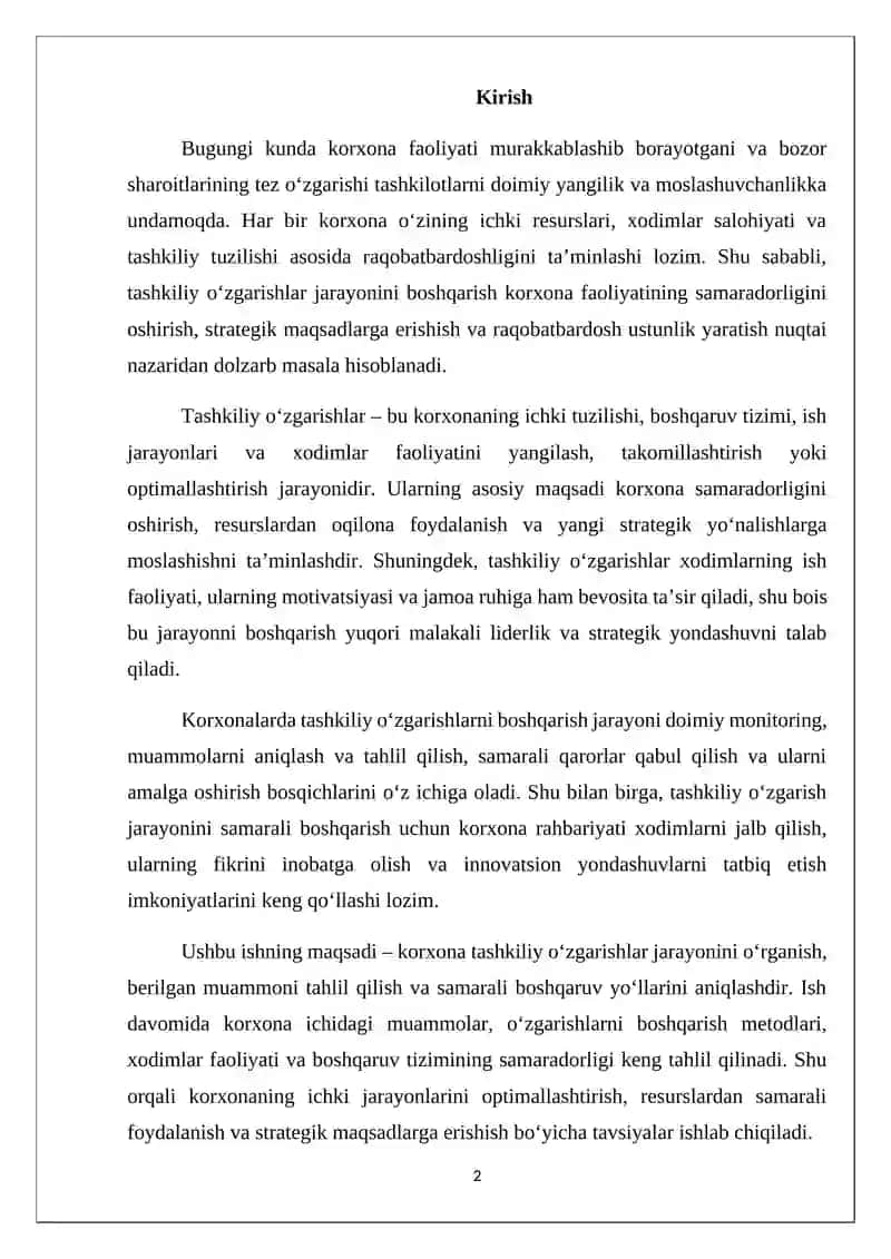 Tashkiliy o'zgarishlar jarayonini boshqarish 2