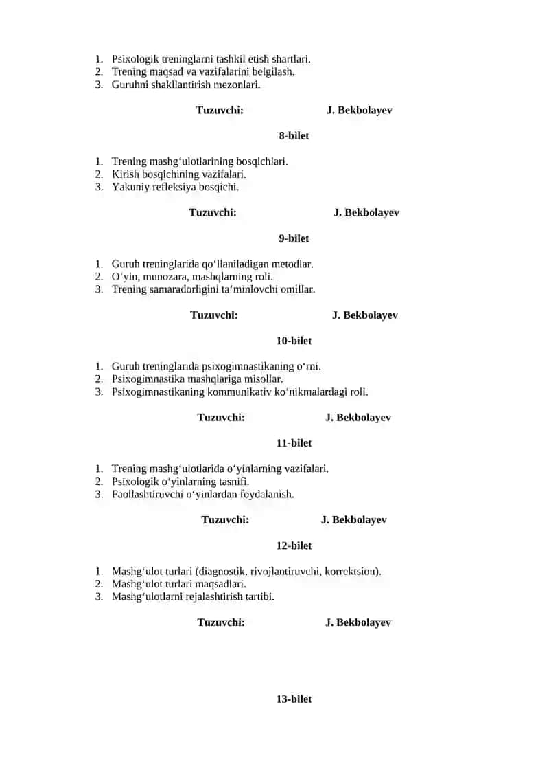 Psixologik Treninglar Bilet 2