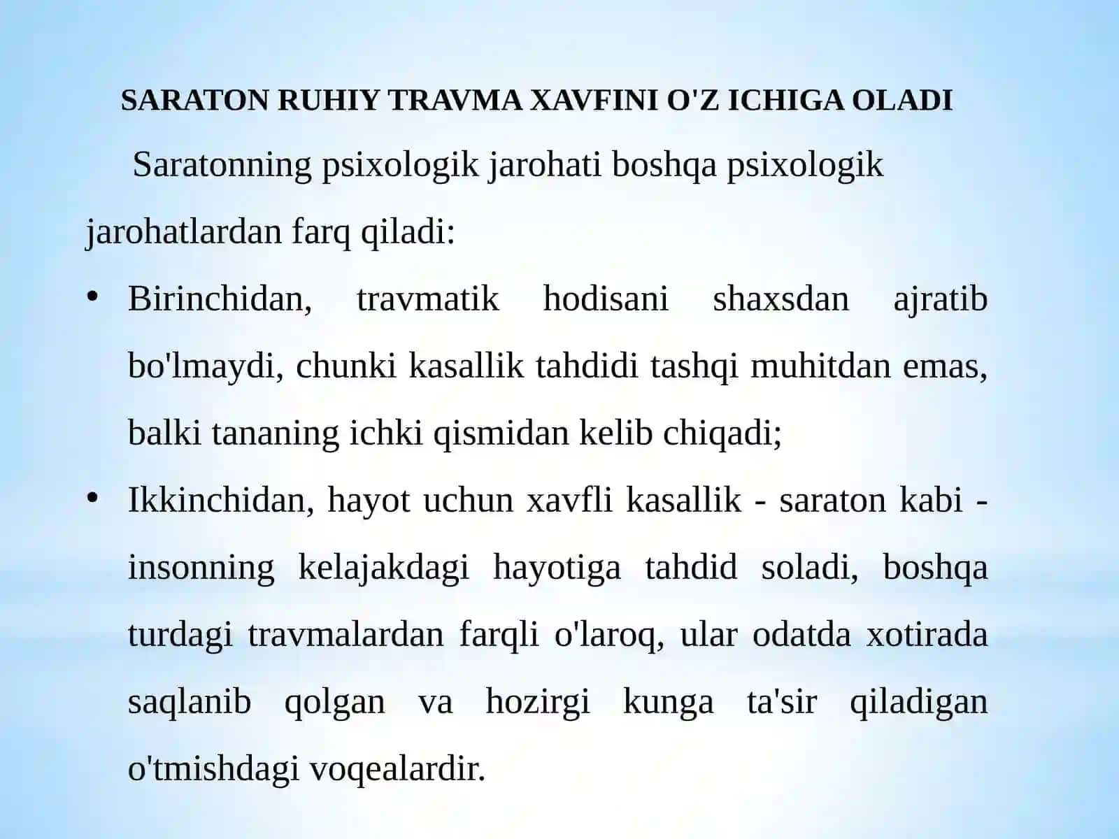 SARATON KASALLIKLARI UCHUN PSIXOLOGIK TEXNOLOGIYALAR VA PSIXOTERAPIYA 2