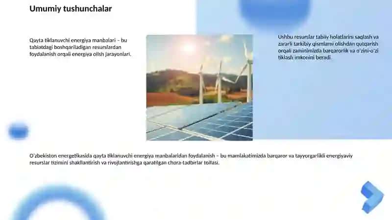 Qayta tiklanuvchi energiya manbalari va O‘zbekiston energetikasi 2