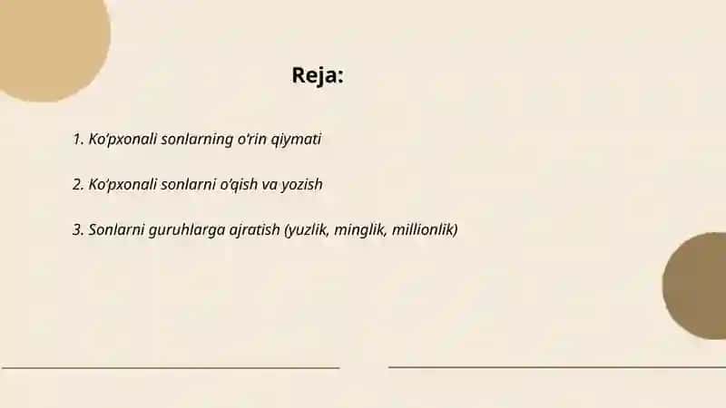 Ko‘pxonali sonlar ustida ishlash va ular ustida arifmetik amallar bajarishni o‘rganish 2