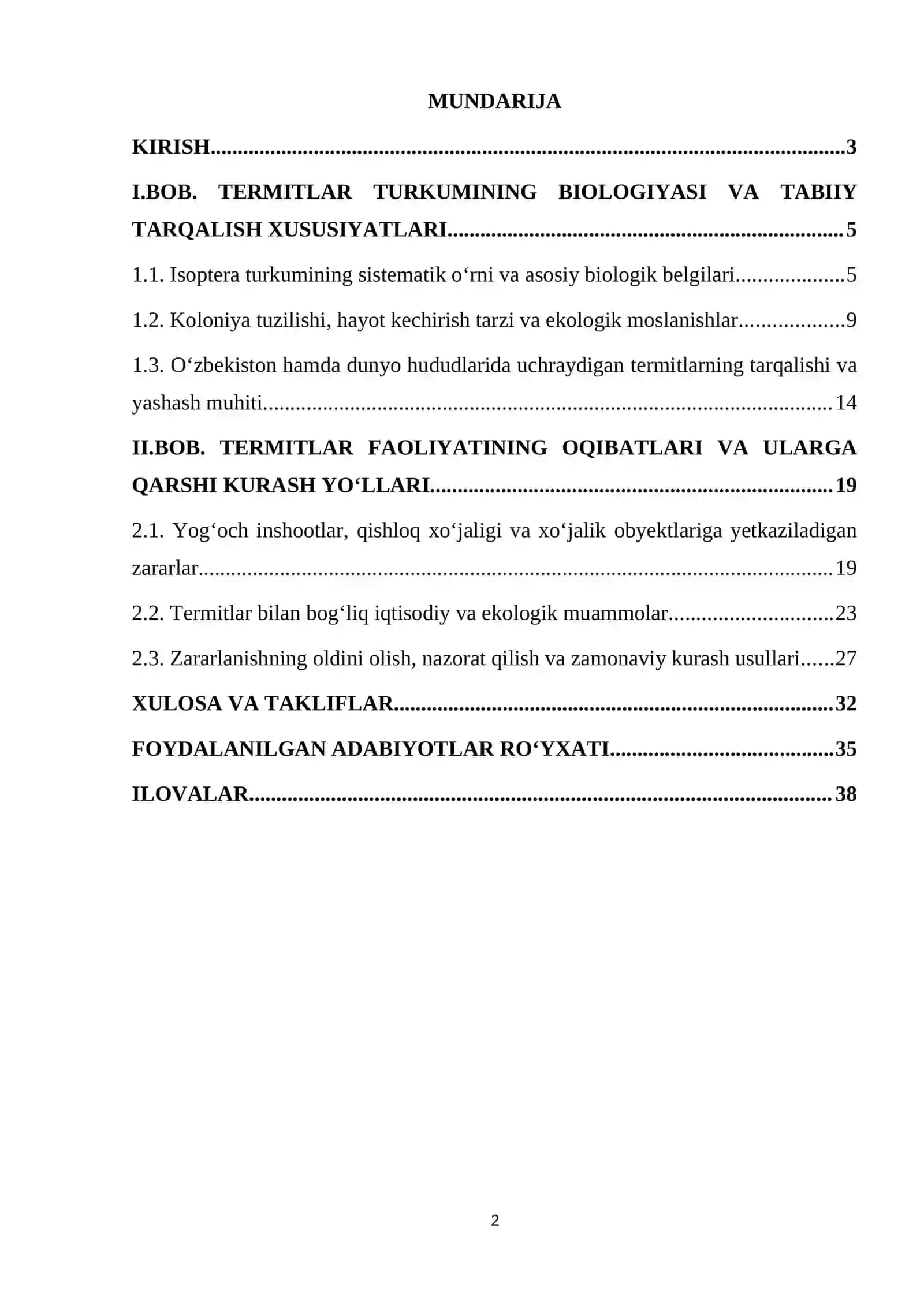 Termitlar turkumi (Isoptera) turlari: tarqalishi, zararlari va qarshi kurash choralari 2