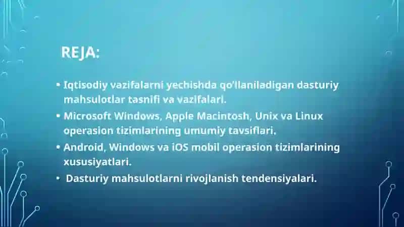 Ma’ruza.Dasturiy ta’minot va uning rivojlanishtendensiyalari 2