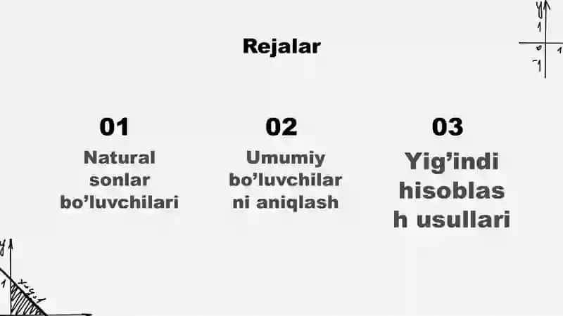Natural sonlar umumiy bo’luvchilari yig’indisini topish 2