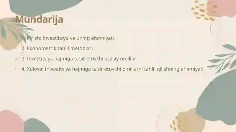 Investitsiya hajmiga ta’sir etuvchi omillar ekonometrik tahlil 2