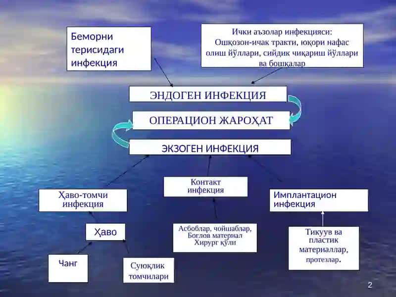 Havo-tomchi, kontakt va implantatsion infeksiya. Kasalxona ichki infeksiyasi. 2