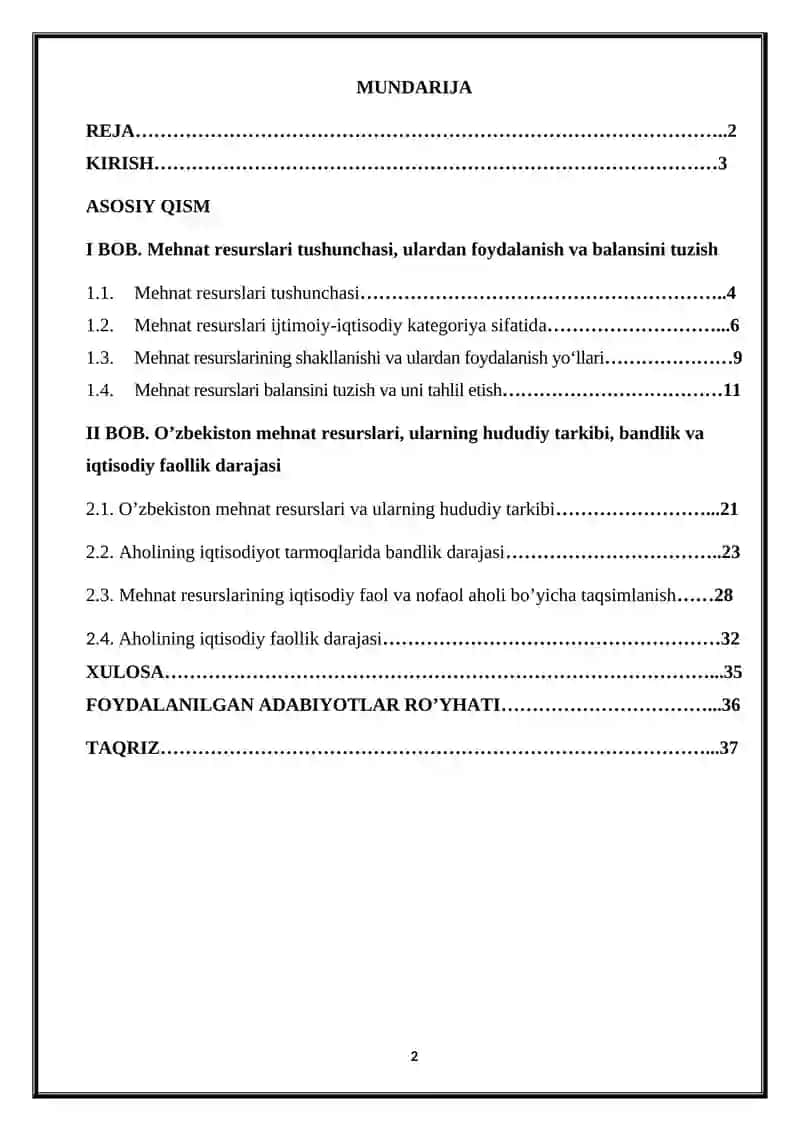 O’zbekistonda mehnat resurslari va ularning hududiy tarkibi 2