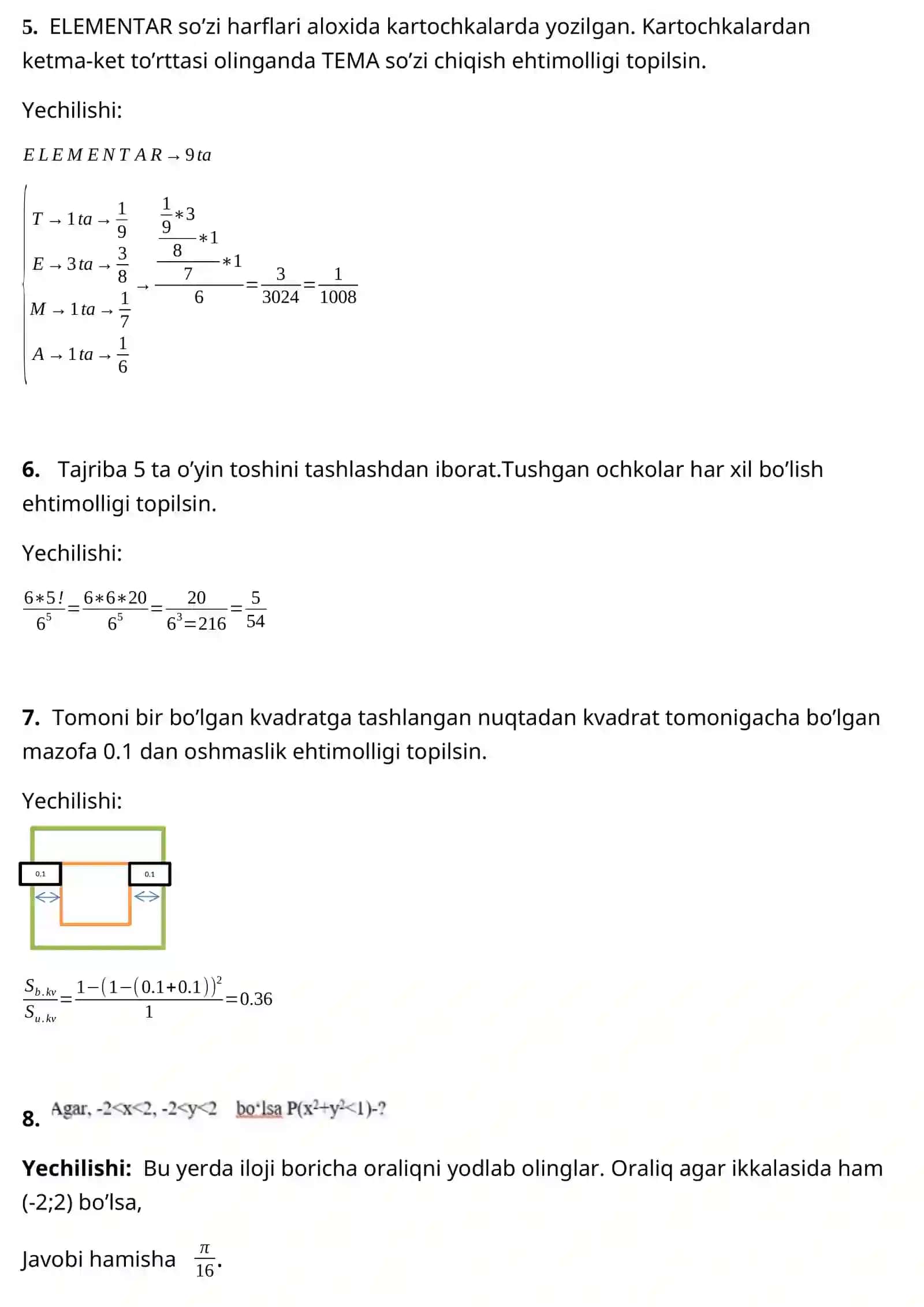 Formulalar (Qisqa ma’lumotnoma) 2