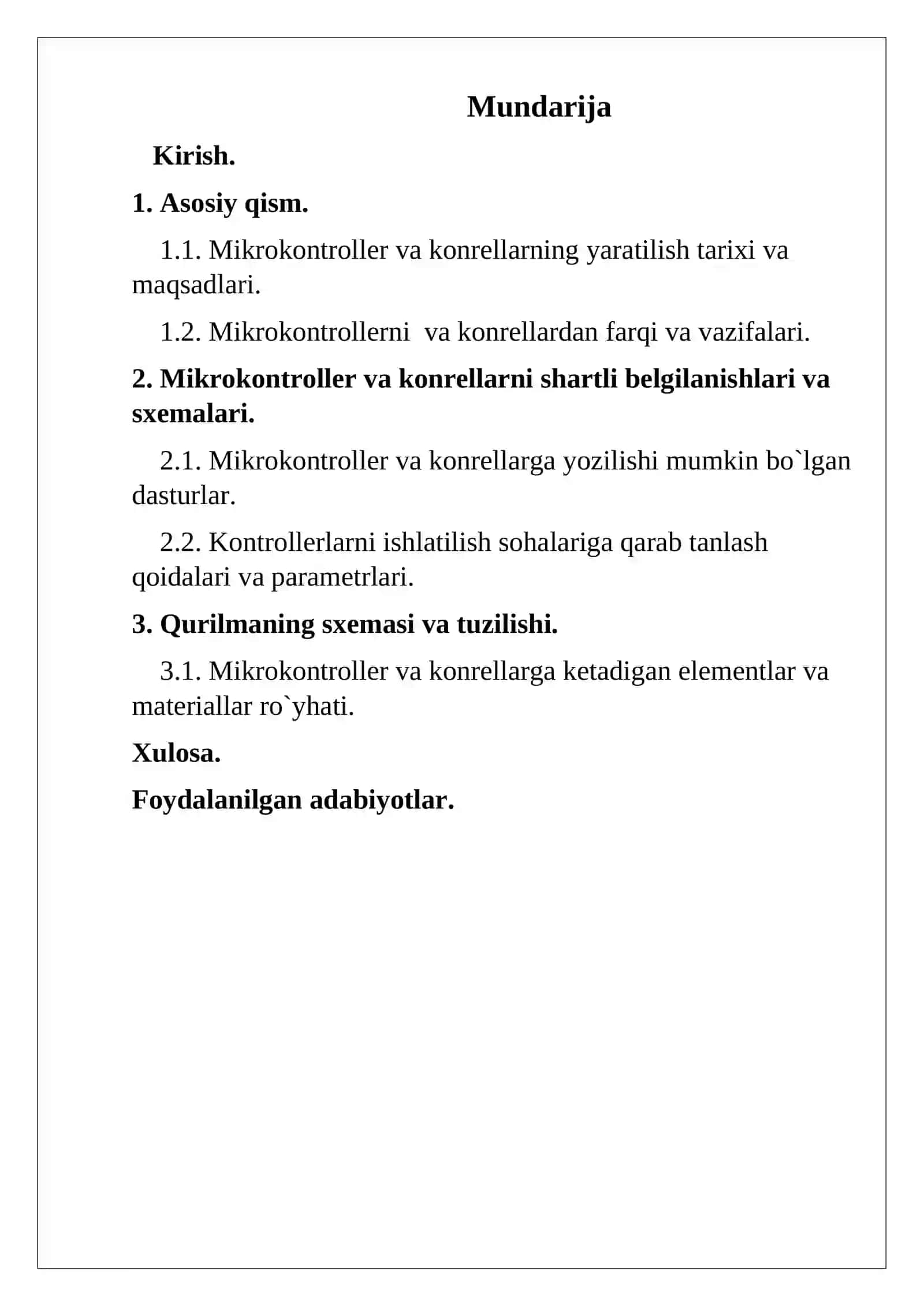 Mikrokontroller va konrellardan foydalanib qurilma sxemasini loyihalash 2