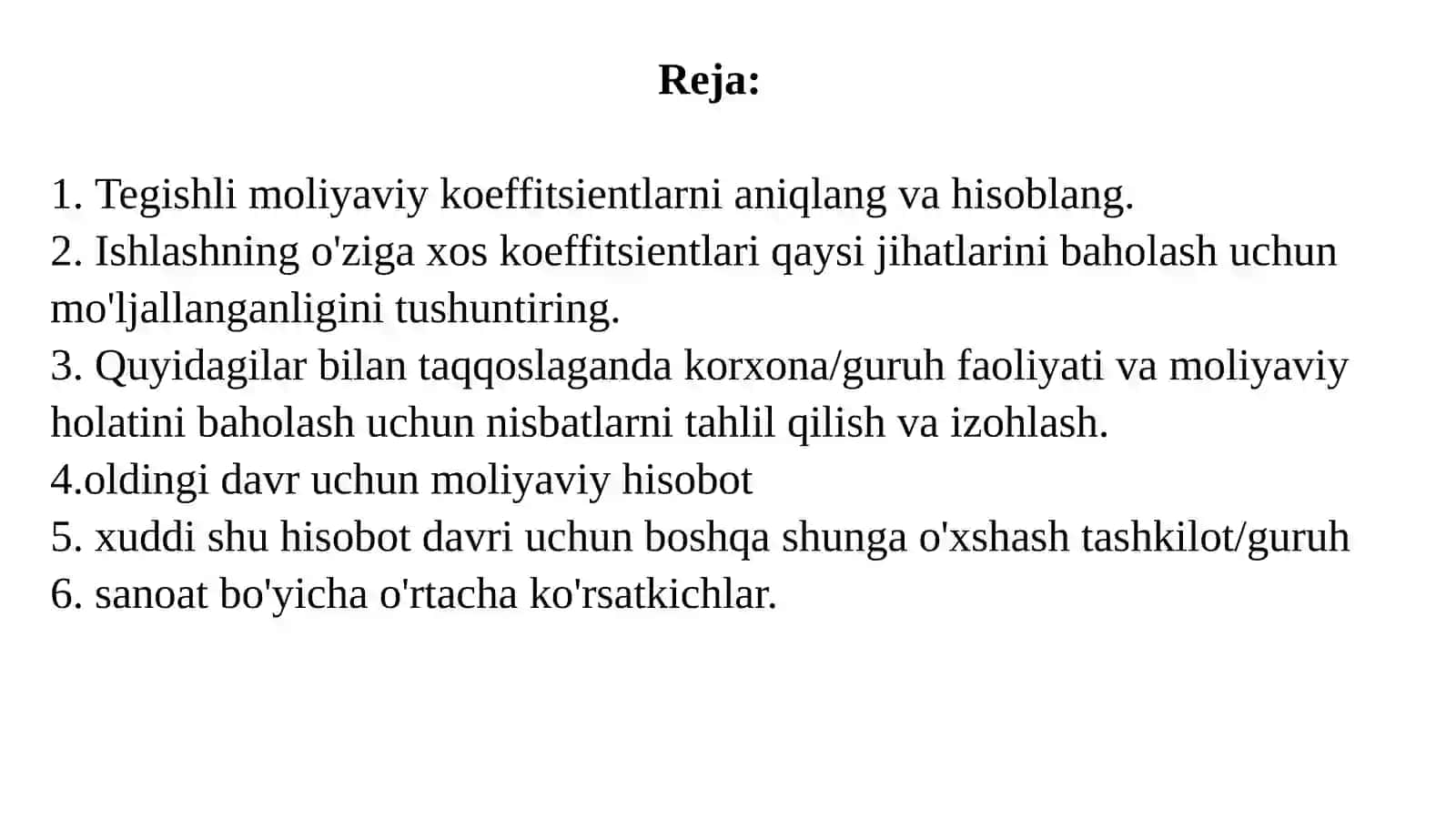 Foydalanuvchilar va manfaatdor tomonlarning ehtiyojlarini qondirish uchun buxgalteriya hisobi ko‘rsatkichlari va tendentsiyalarini hisoblash va talqin qilish 2