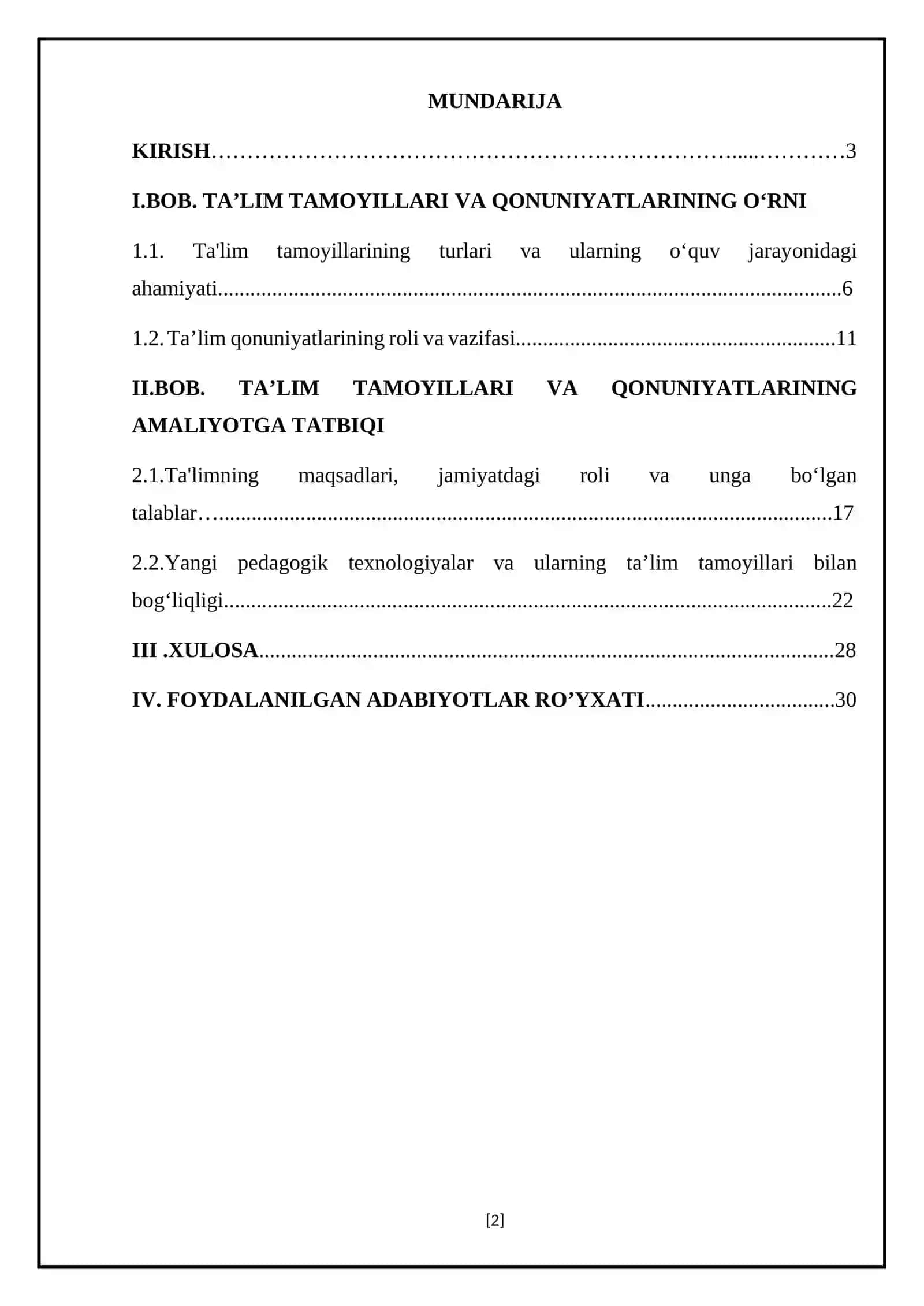 Boslang'ich ta'lim yog'nalishi 2-kurs talabasi kurs ishi 2