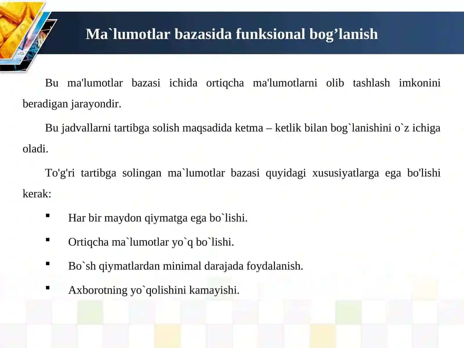 Ma’lumotlar bazasini normallashtirish. 1NF, 2NF, 3NF va Kod normal formalari 2
