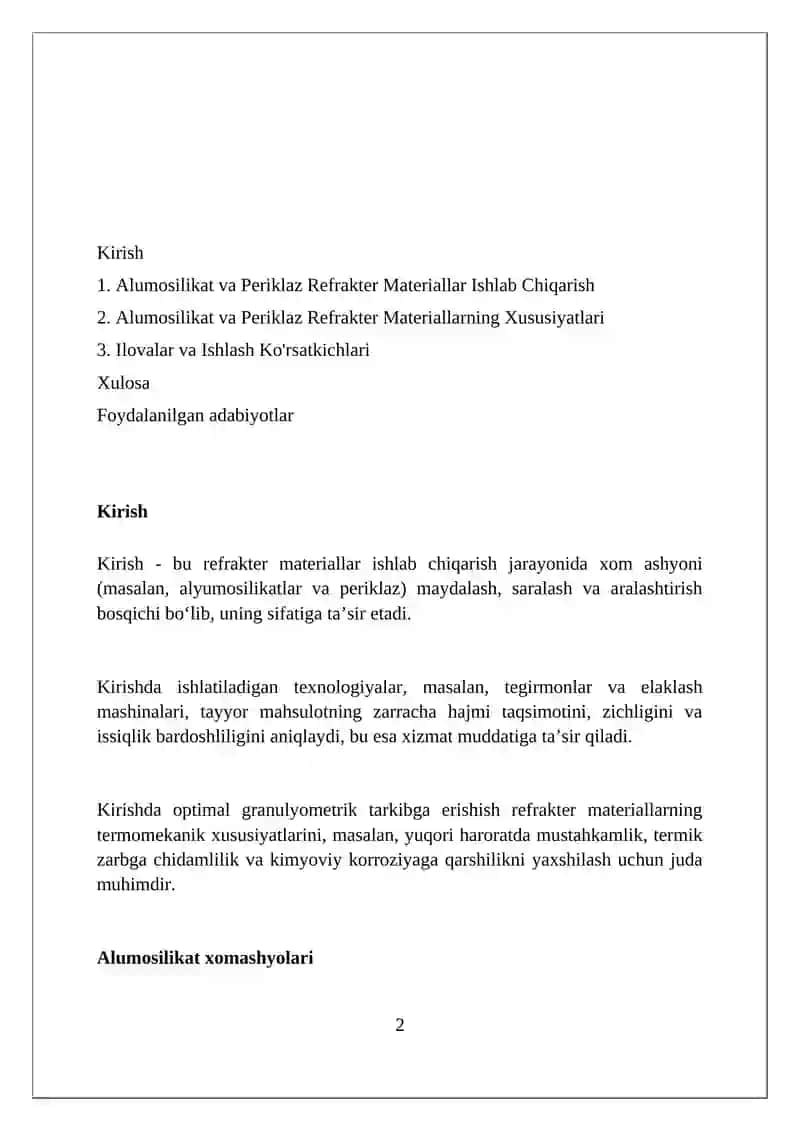 Alumosilikat va Periklaz Refrakter Materiallar Ishlab Chiqarish 2