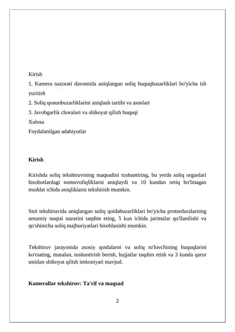 Kameral soliq tekshiruvida aniqlangan soliqqa oid huquqbuzarliklar bo’yicha ish yuritish 2