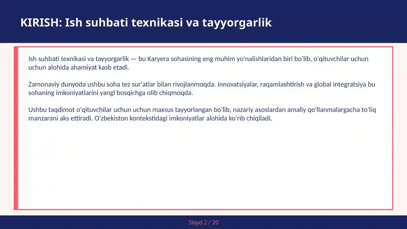 ISH SUHBATI TEXNIKASI VA TAYYORGARLIK 2