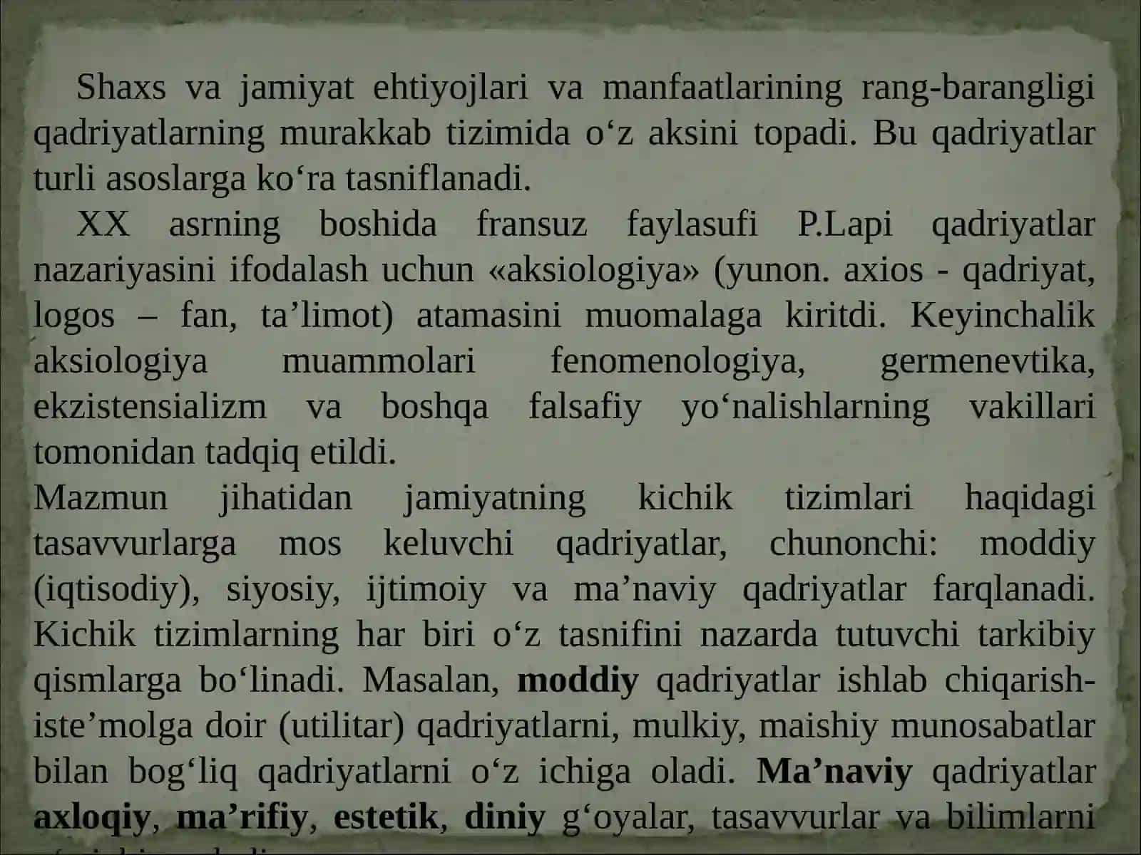 Qadriyatlar falsafasi (aksiologyia) 2