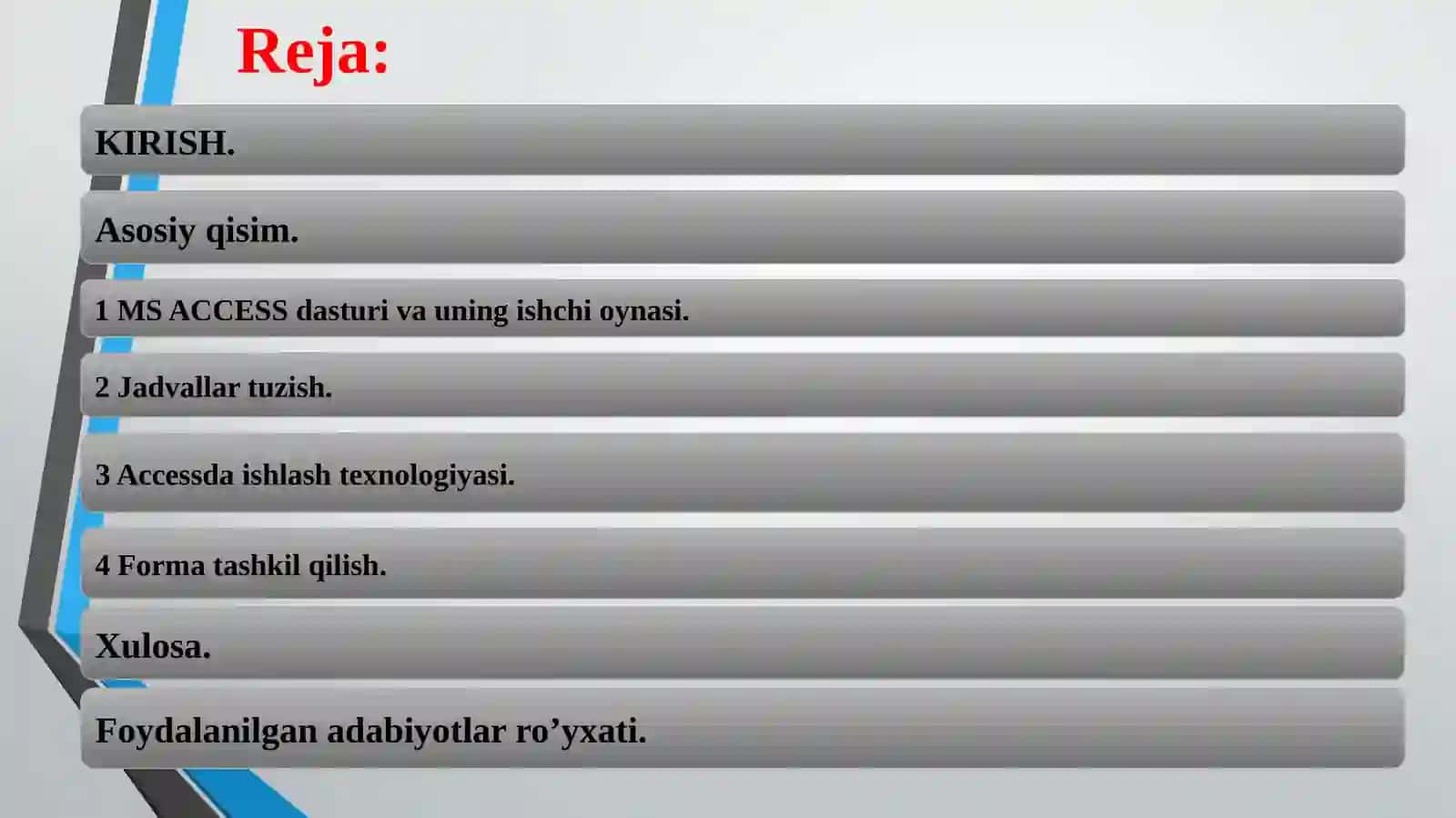 Microsoft ACCESS dasturini ishlatishtexnologiyalari 2