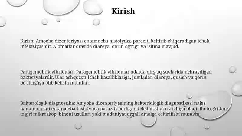 Amyoba Dizenteriyasi, Paragemolitik, Nag - Vibrionlar, Tibbiyot Amaliyotidagi Ahamiyati Va Baktereologik Diagnoostikasi 2