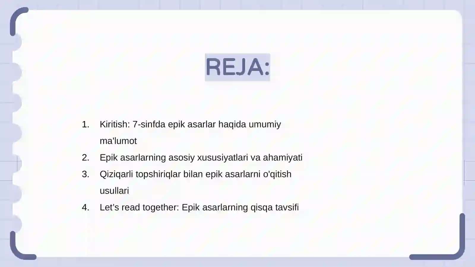 7-sinf uchun epik asarlarni oʻqitishga qaratilgan topshiriqlar tayyorlash 2