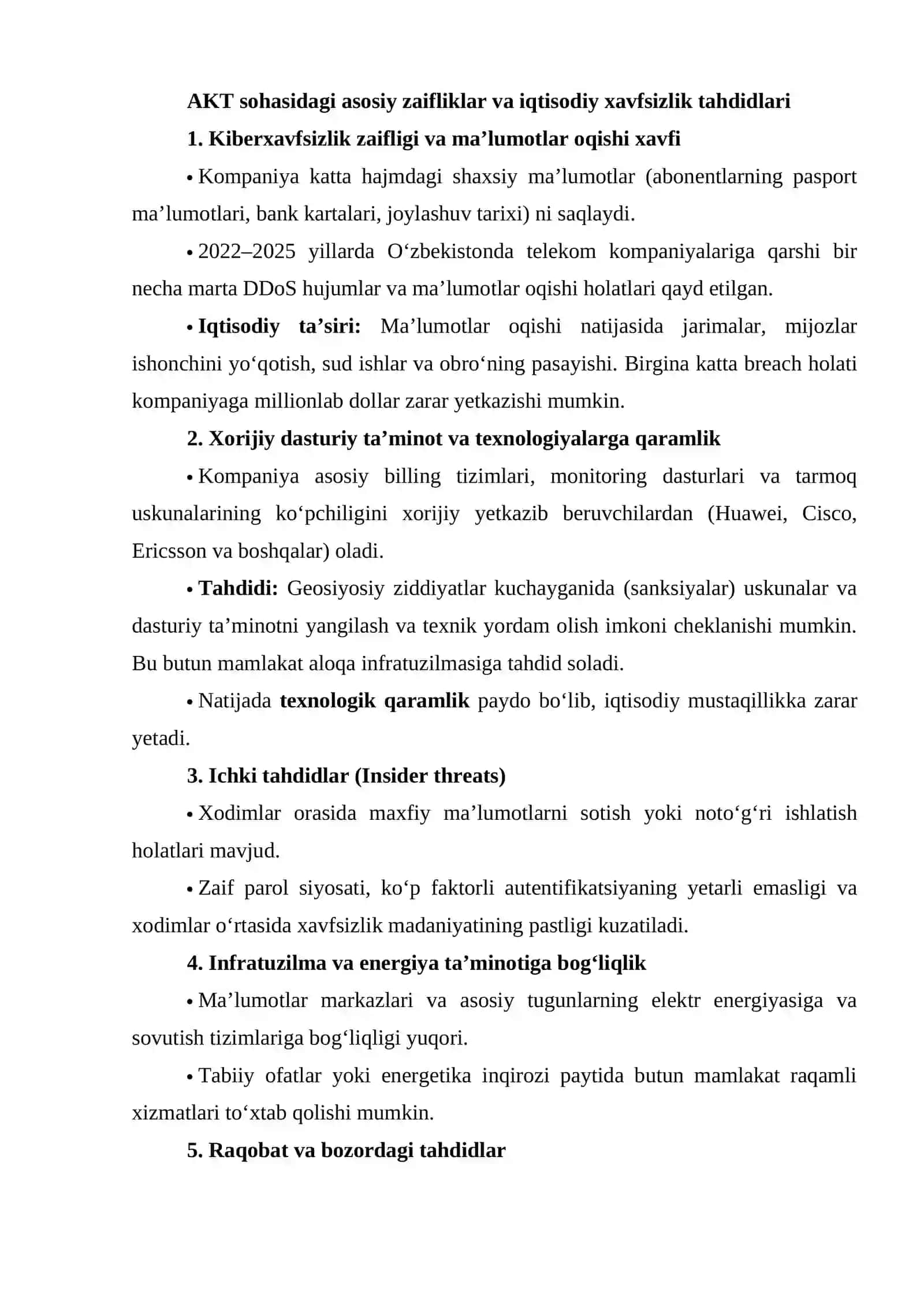 AKT bilan bog‘liq iqtisodiy xavfsizlik tahlili 2