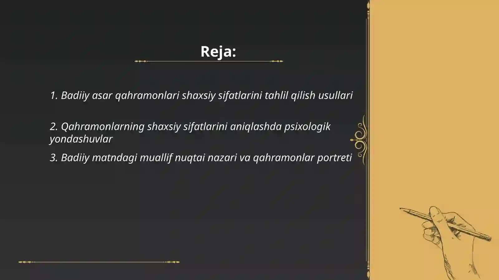 Badiiy asar qahramonlari shaxsiy sifatlarini baholashning mazmuni,usullari va metodlari 2