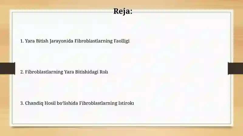 Fibroblastlarning jatohatning bitishi va chandiq hosil bòlishidagi òrni 2
