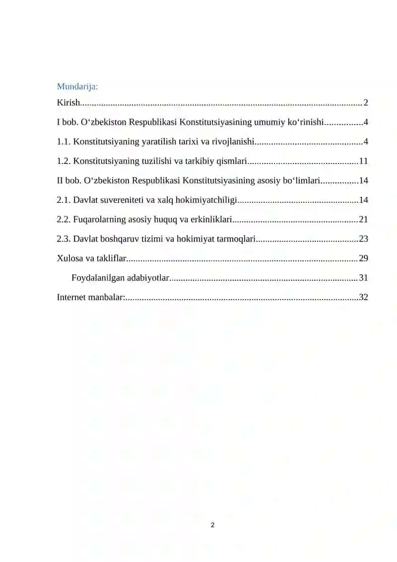 O’zbekiston Respublikasi Konstitutsiyasi tuzilishi 2