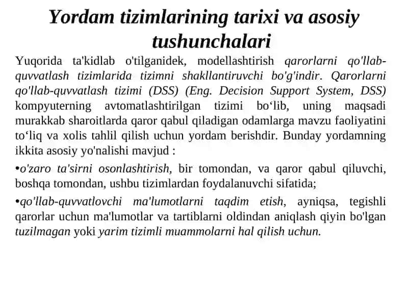 Yordam tizimlarining tarixi va asosiy tushunchalari 2