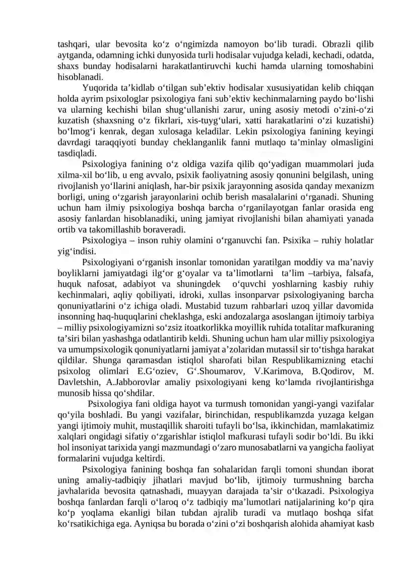 Psixologiya fanining predmeti va rivojlanish tarixi 2