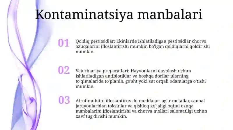 Oziq Ovqat Mahsulotlarining Chorvachilikda Qo‘Llaniladigan Moddalar Bilan Ifloslanishi 2