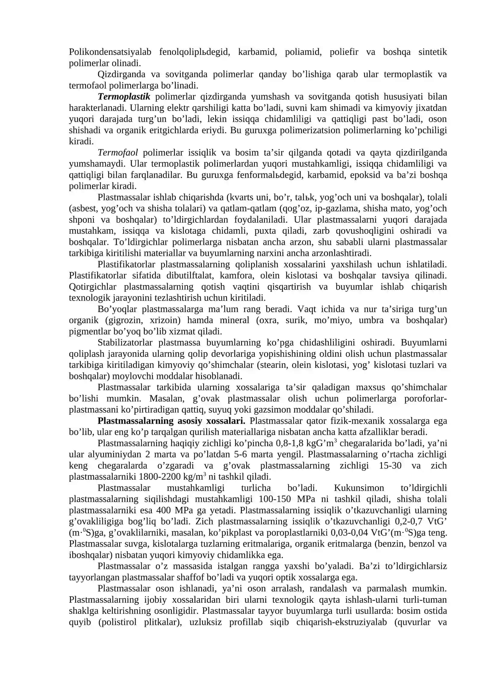 PLASTMASSA MATERIALLARI VA BUYuMLARI 2