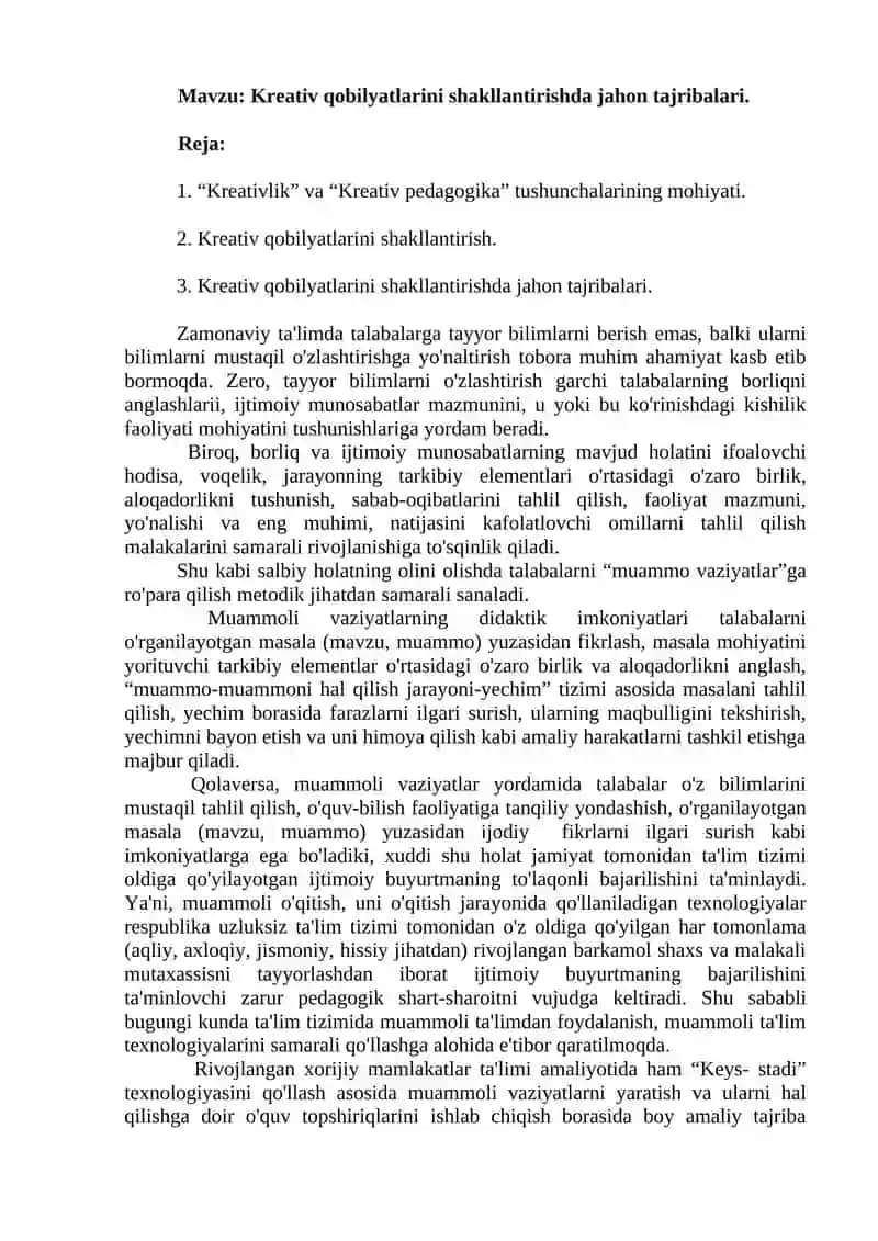 Kreativ qobilyatlarini shakllantirishda jahon tajribalari 2